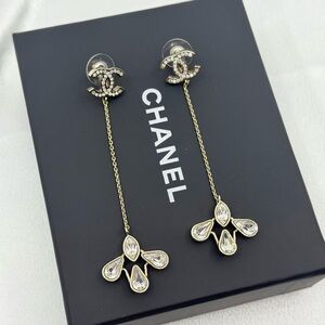 Chanel Gold CC Crystal Chain Drop Dangle Earrings